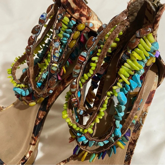 Zigi New York Bohemian Beaded floral sexy high heels platform  sandals size 9 - Picture 3 of 9